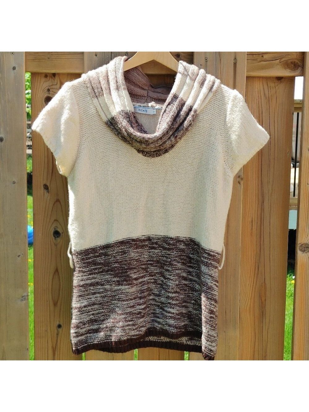 BEAUTIFUL Ricki's Cowl Neck Knit Short Sleeve Sweater Small Warm Tones